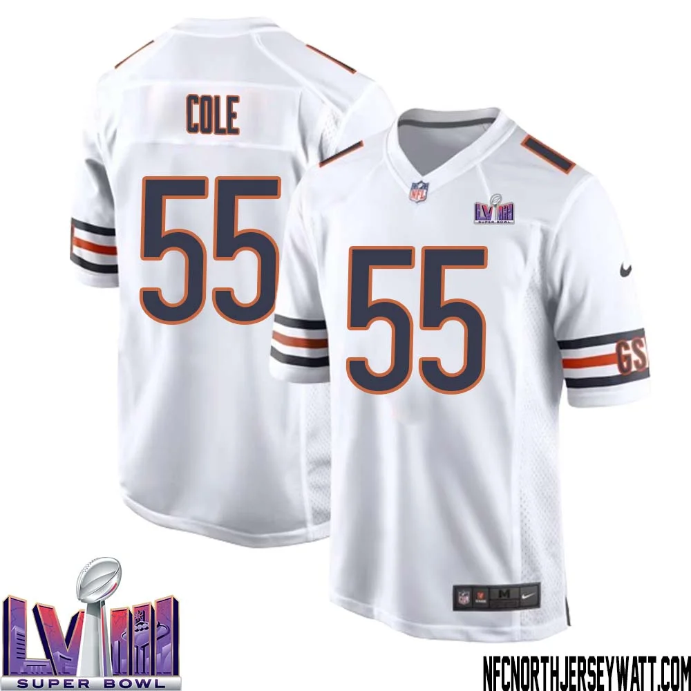 Dylan Cole No 55 Chicago Bears Super Bowl LVIII Away Game Jersey White for Men 1