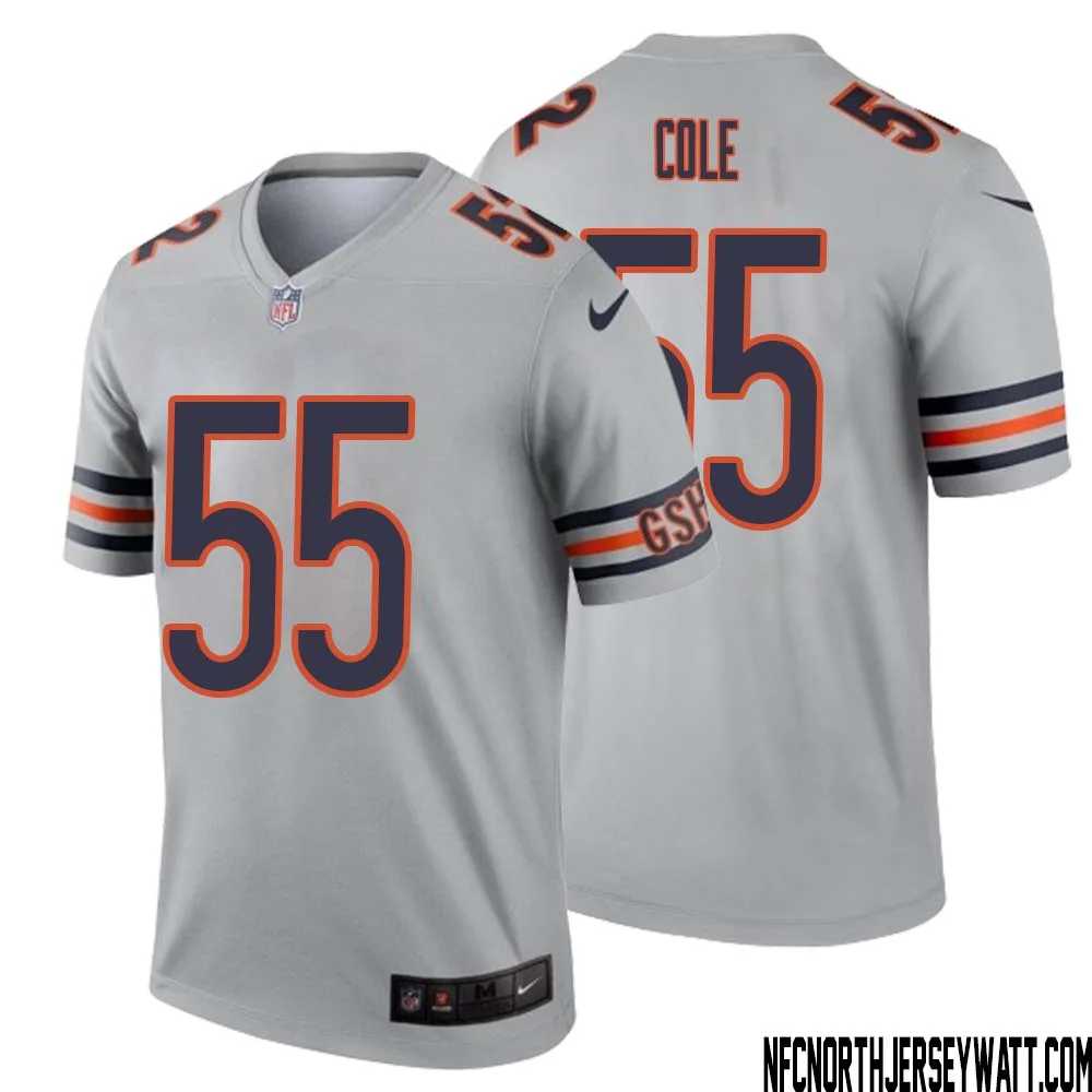 Dylan Cole No 55 Men Silver Chicago Bears Inverted Legend Jersey 1
