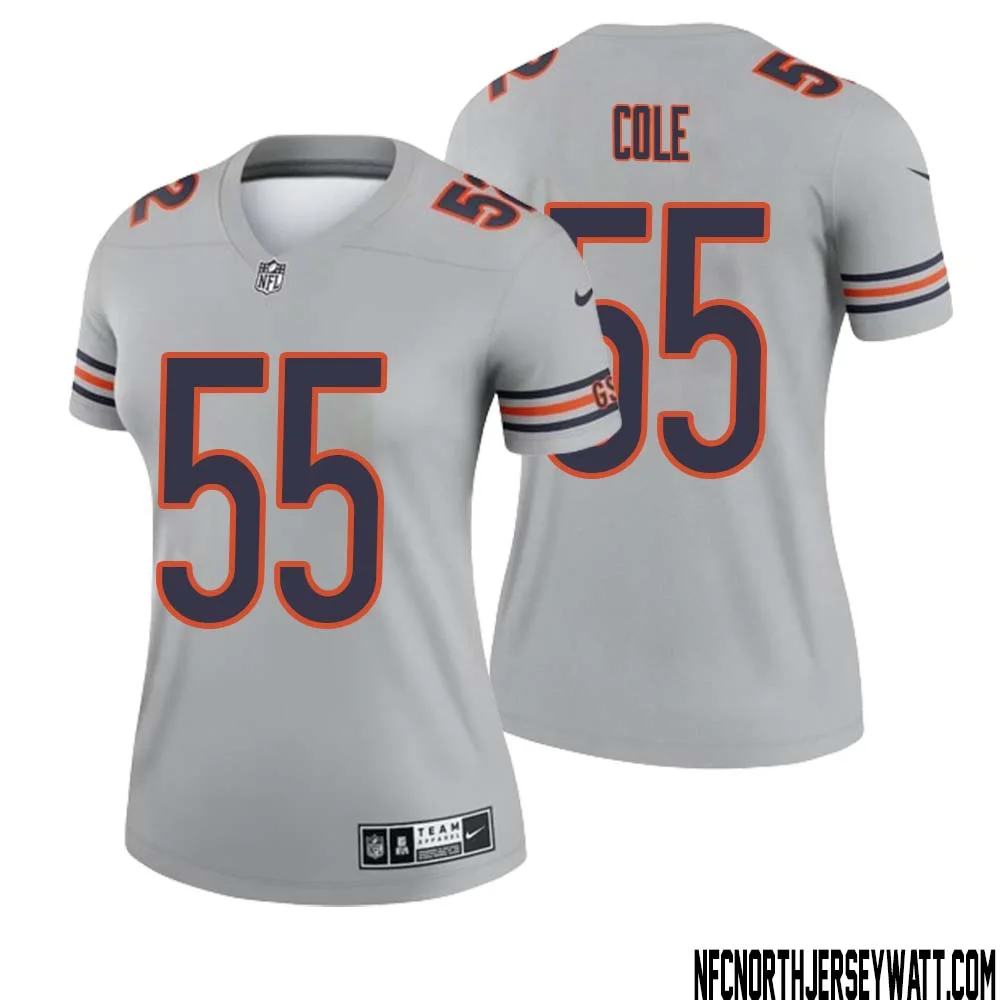 Dylan Cole No 55 Women Silver Chicago Bears Inverted Legend Jersey