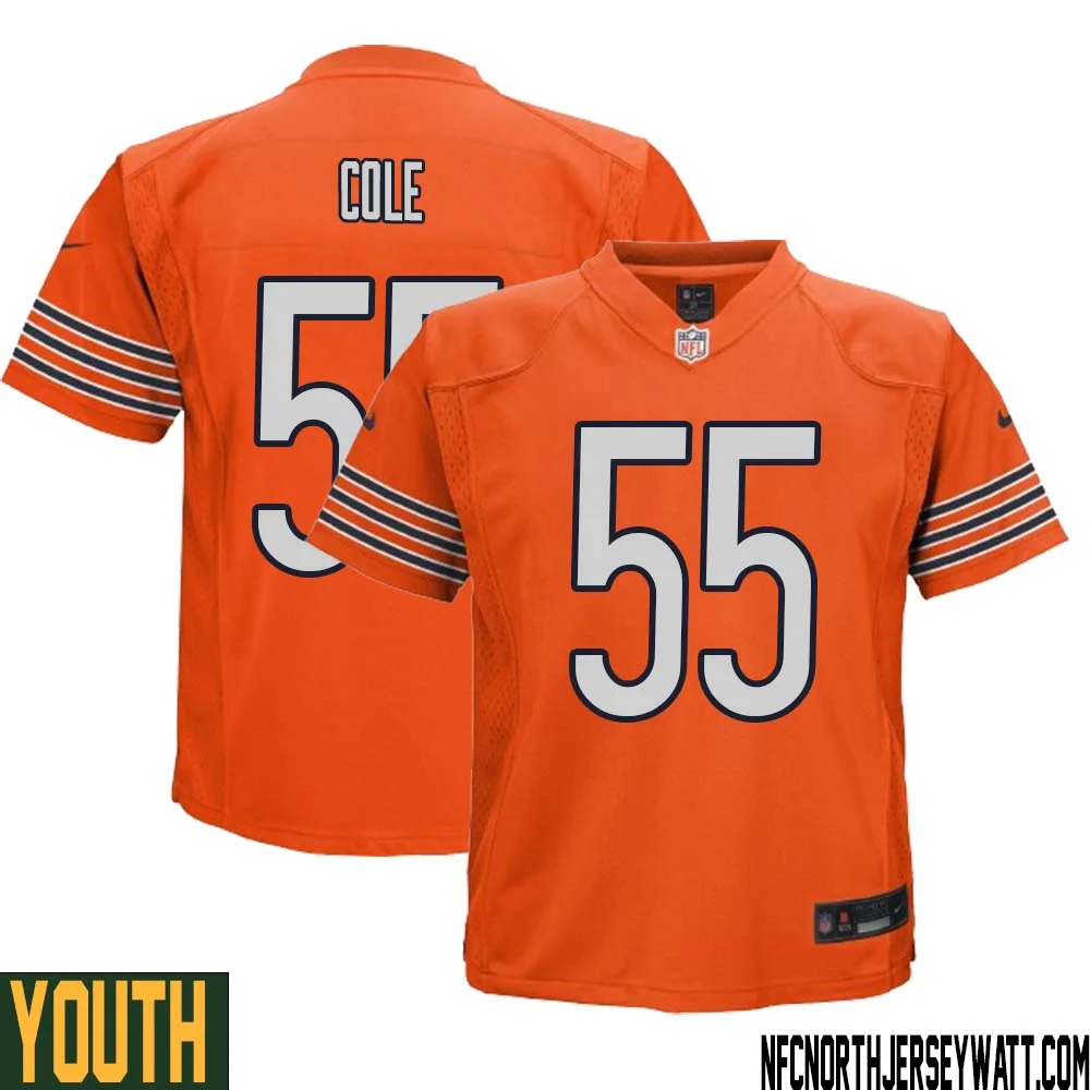 Dylan Cole No 55 Youth Orange Chicago Bears Alternate Game Player Jersey 1