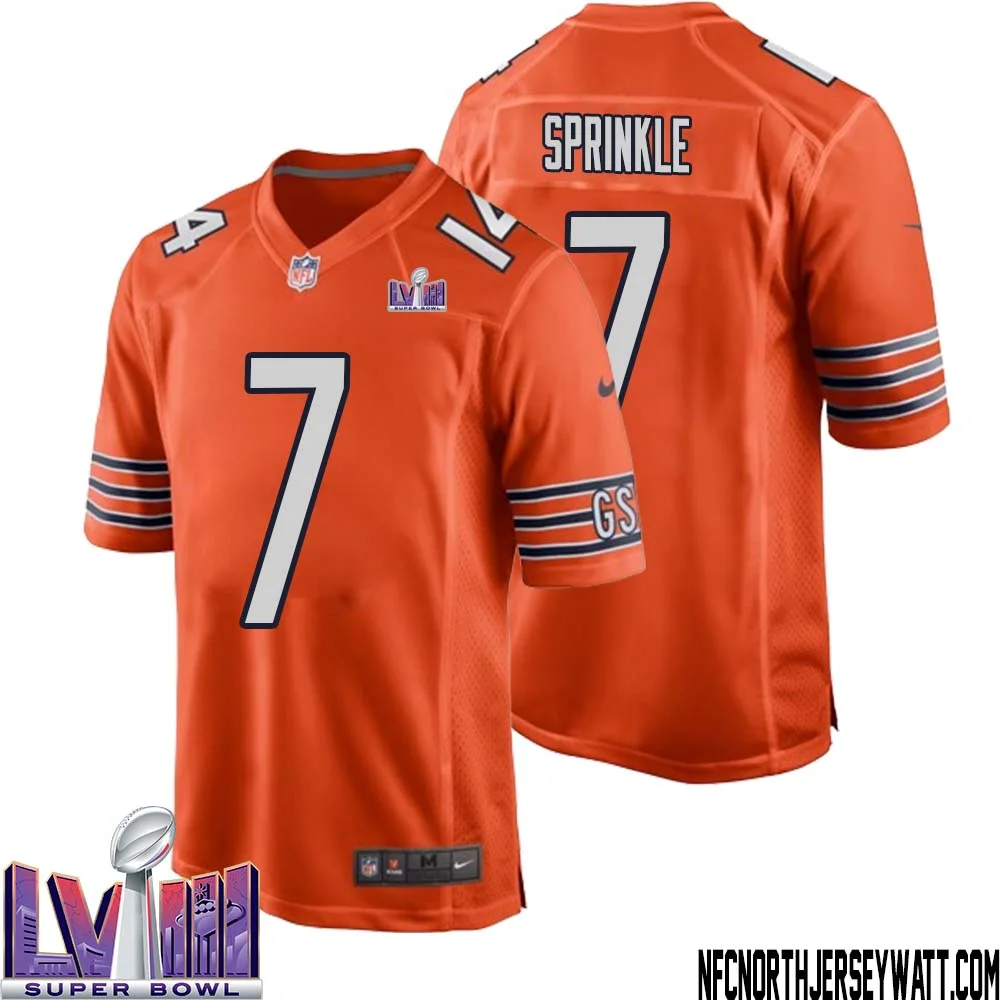 Ed Sprinkle No 7 Chicago Bears Super Bowl LVIII Alternate Game Jersey Orange for Men