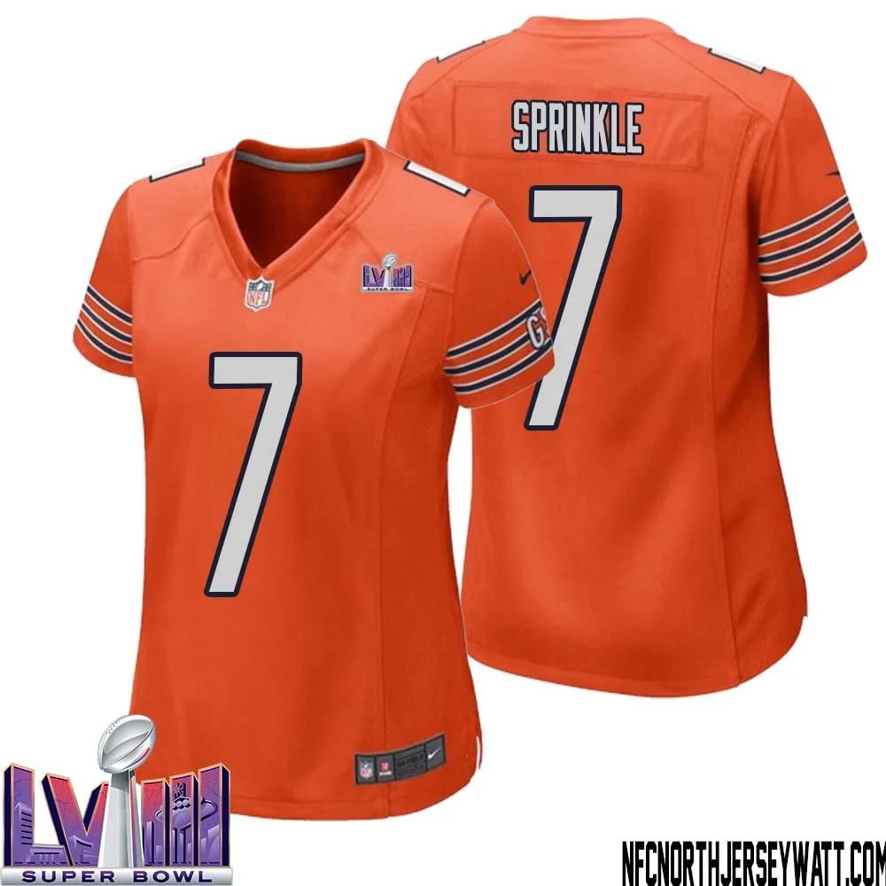 Ed Sprinkle No 7 Chicago Bears Super Bowl LVIII Alternate Game Jersey Orange for Women
