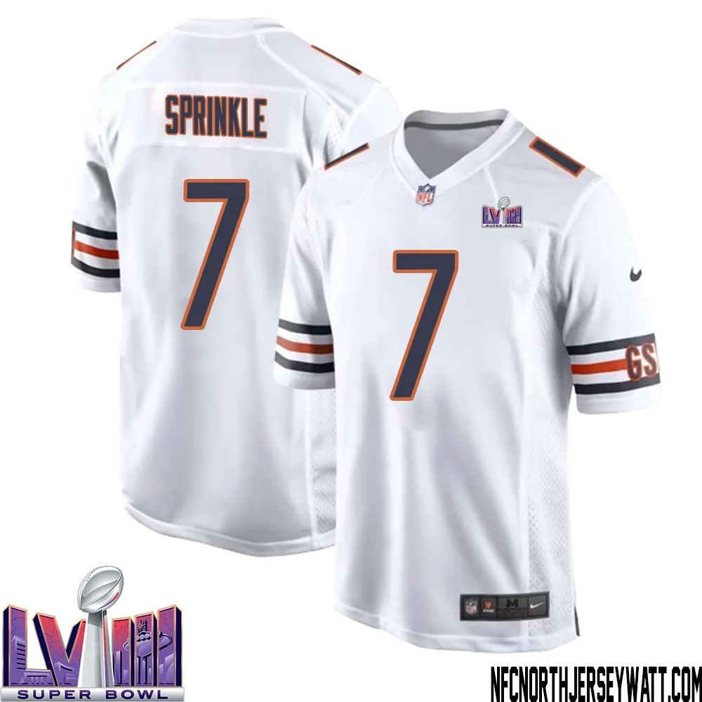 Ed Sprinkle No 7 Chicago Bears Super Bowl LVIII Away Game Jersey White for Men