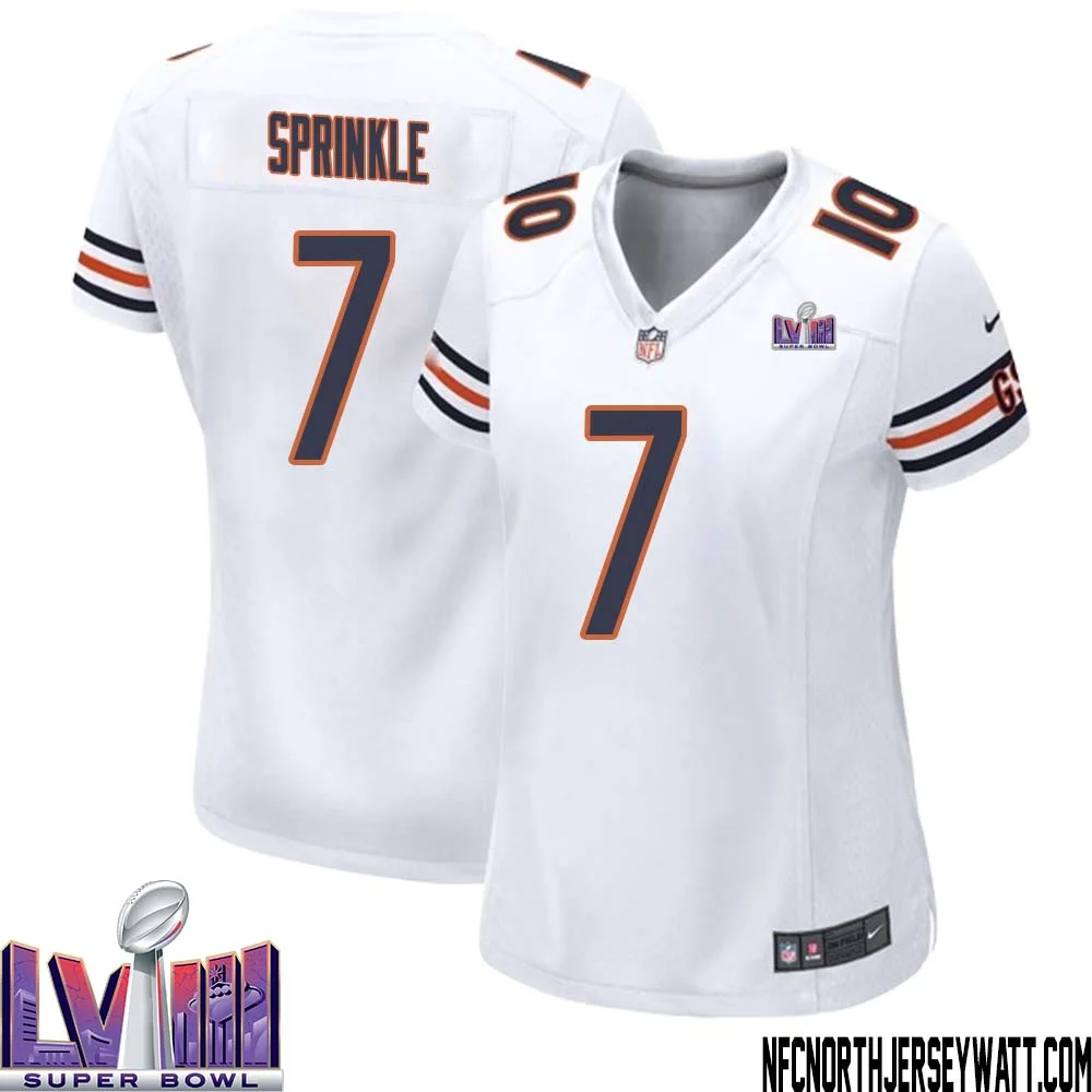 Ed Sprinkle No 7 Chicago Bears Super Bowl LVIII Away Game Jersey White for Women 1