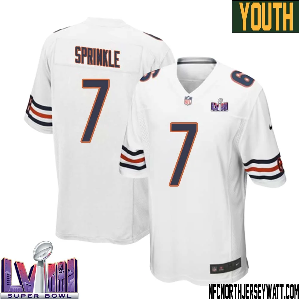 Ed Sprinkle No 7 Chicago Bears Super Bowl LVIII Away Game Jersey White for Youth