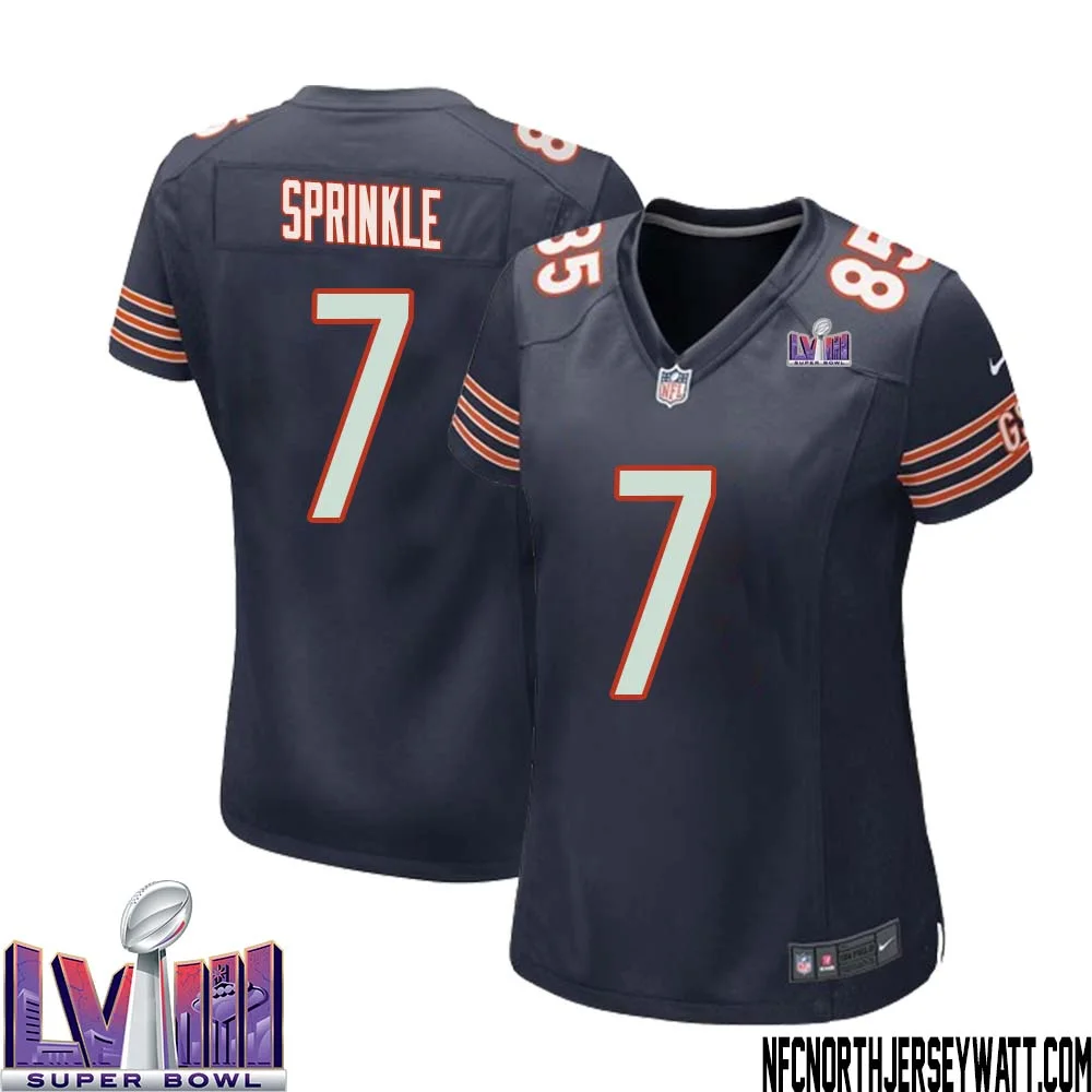 Ed Sprinkle No 7 Chicago Bears Super Bowl LVIII Home Game Jersey Navy for Women