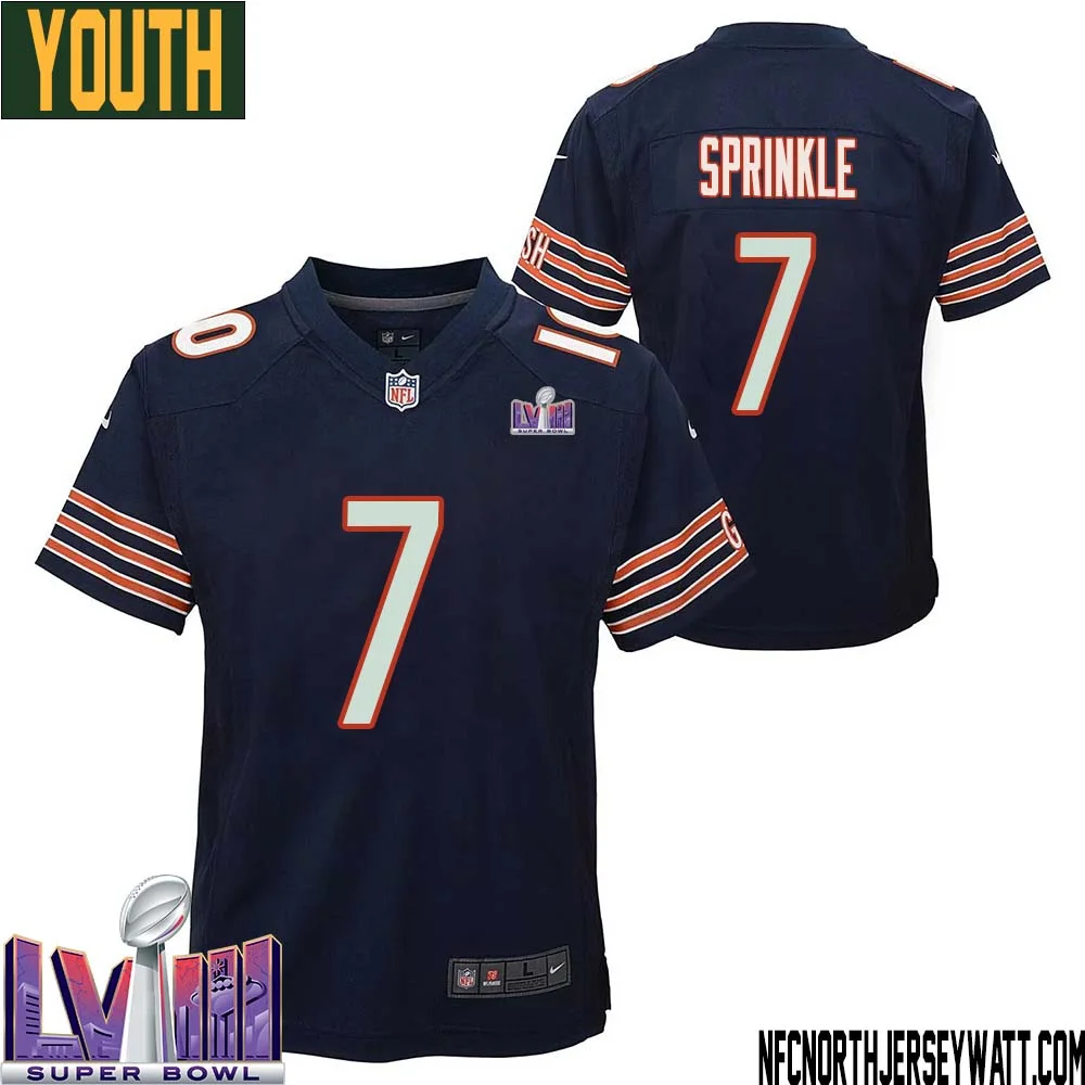 Ed Sprinkle No 7 Chicago Bears Super Bowl LVIII Home Game Jersey Navy for Youth 1
