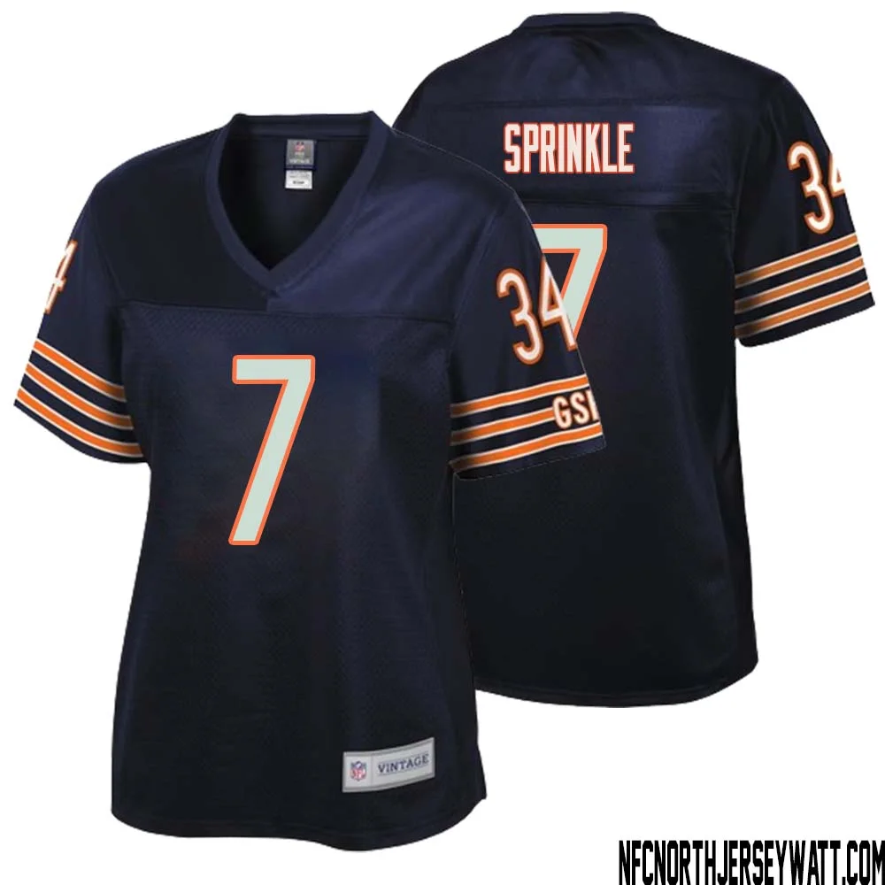 Ed Sprinkle No 7 Women NFL Pro Line Navy Chicago Bears Retired Player Replica Jersey 1