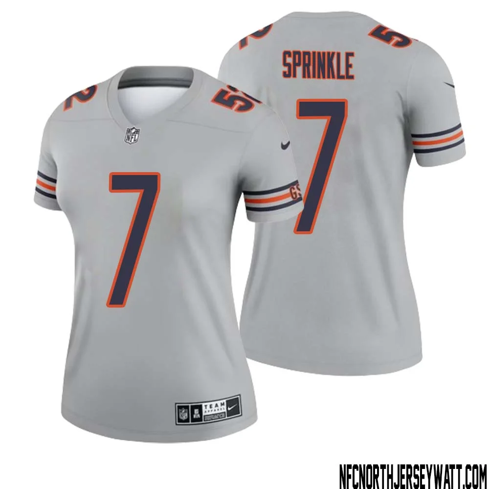 Ed Sprinkle No 7 Women Silver Chicago Bears Inverted Legend Jersey 1