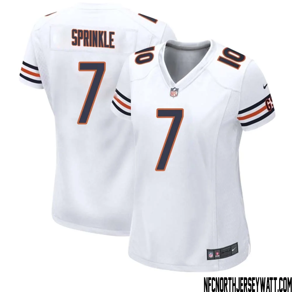 Ed Sprinkle No 7 Women White Chicago Bears Away Game Jersey 1