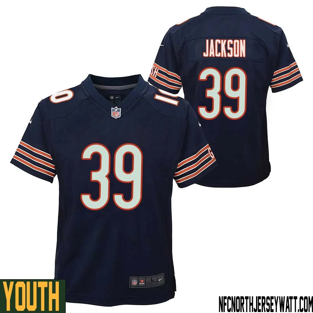Eddie Jackson No 39 Chicago Bears Home Game Navy Jersey for Youth