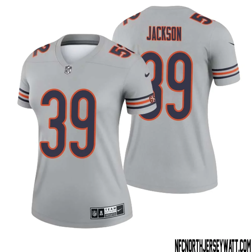 Eddie Jackson No 39 Women Silver Chicago Bears Inverted Legend Jersey
