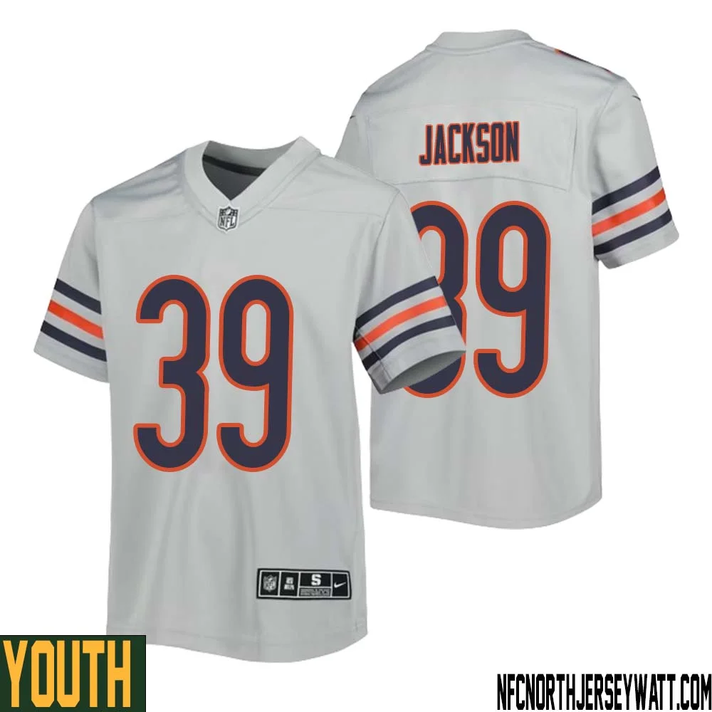 Eddie Jackson No 39 Youth Silver Chicago Bears Inverted Legend Jersey