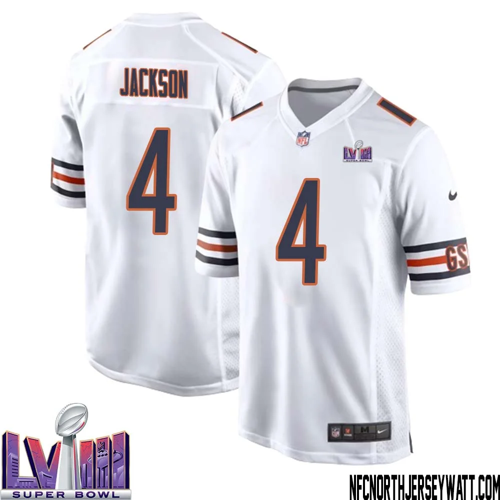 Eddie Jackson No 4 Chicago Bears Super Bowl LVIII Away Game Jersey White for Men
