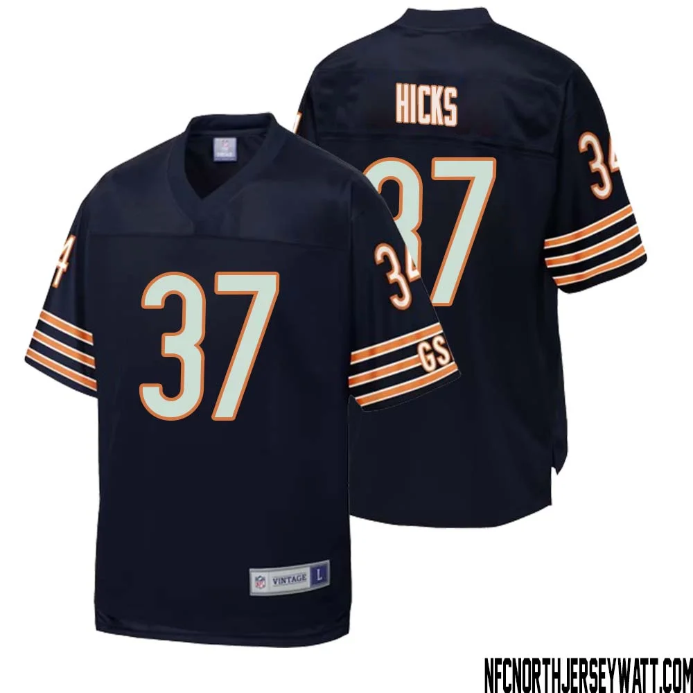 Elijah Hicks No 37 Men NFL Pro Line Navy Chicago Bears Retired Player Replica Jersey