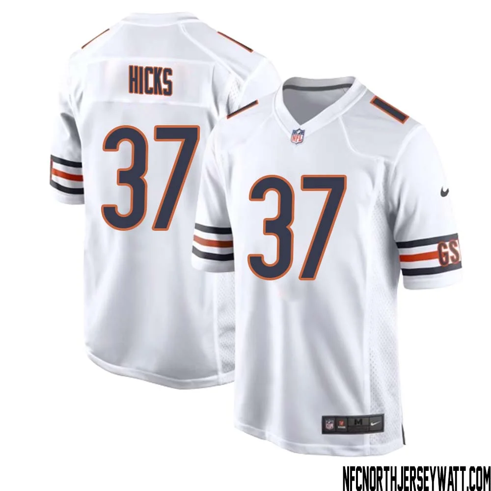 Elijah Hicks No 37 Men White Chicago Bears Away Game Jersey 1
