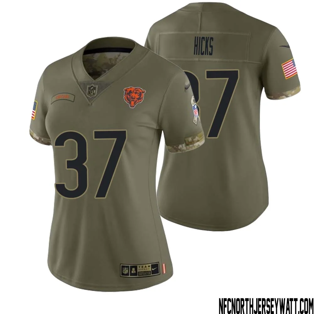 Elijah Hicks No 37 Women Olive Chicago Bears 2022 Salute To Service Retired Player Limited Jersey 1