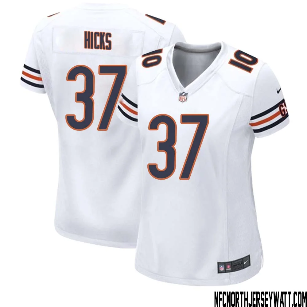 Elijah Hicks No 37 Women White Chicago Bears Away Game Jersey 1