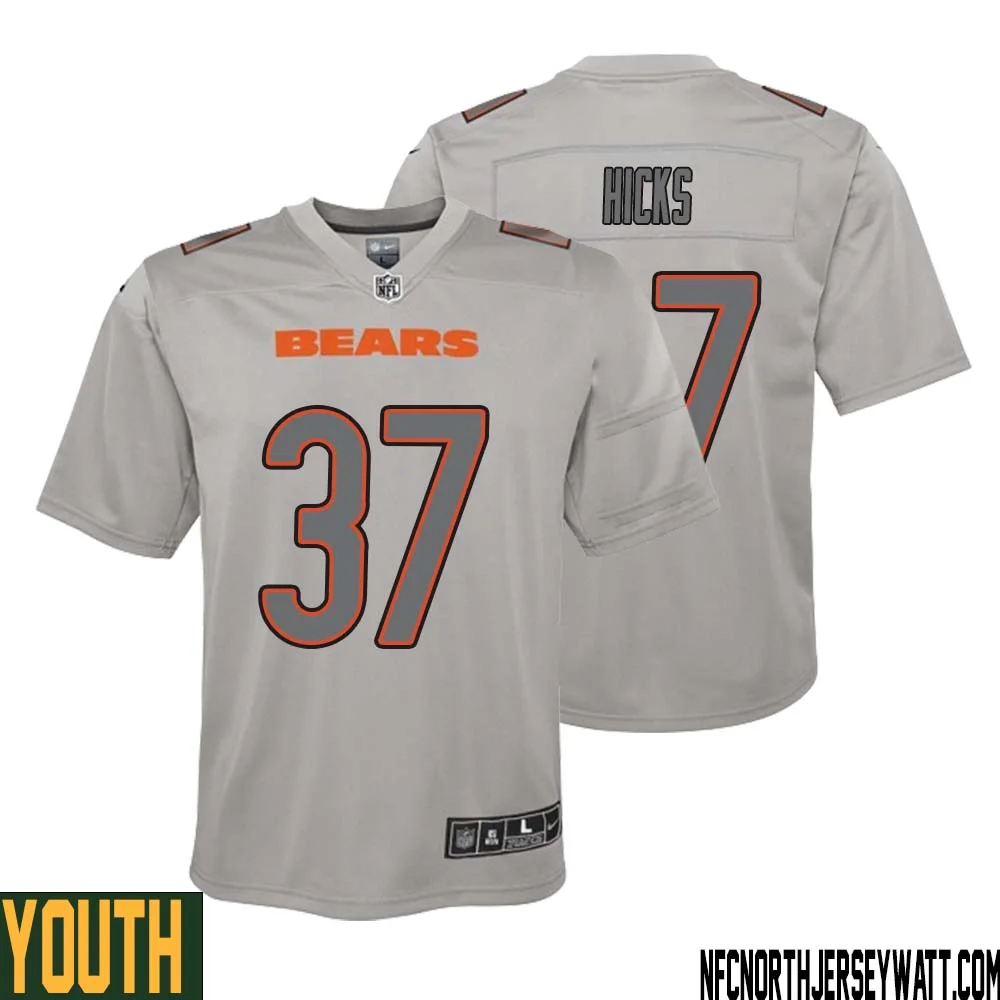 Elijah Hicks No 37 Youth Gray Chicago Bears Atmosphere Fashion Game Jersey