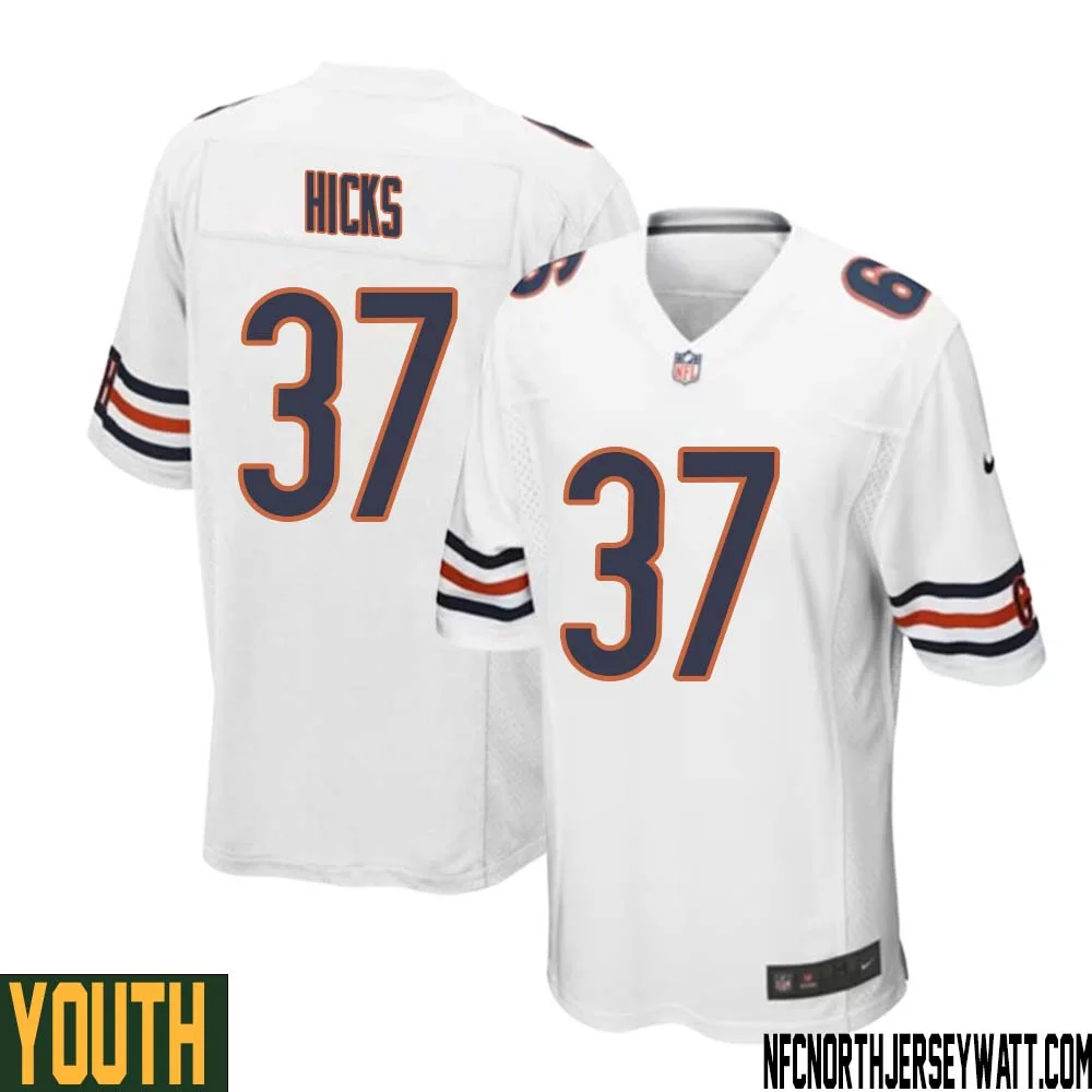 Elijah Hicks No 37 Youth White Chicago Bears Away Game Jersey