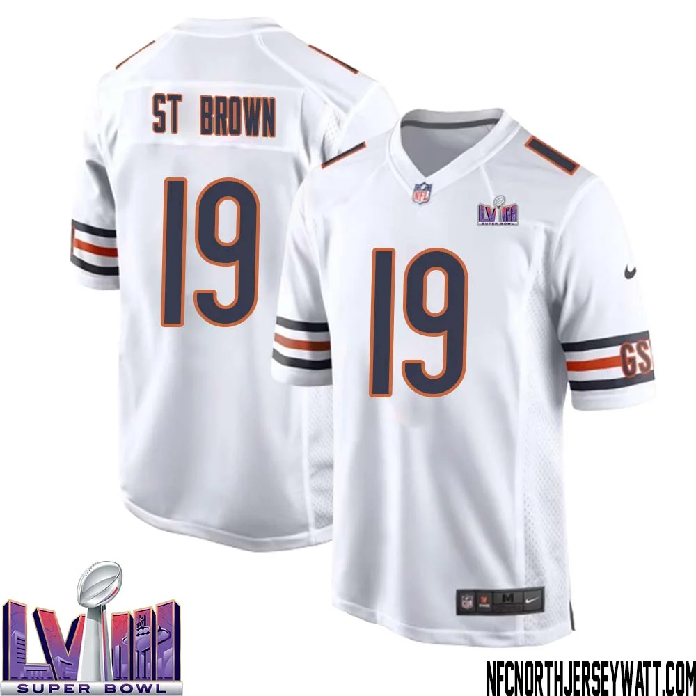 Equanimeous St. Brown No 19 Chicago Bears Super Bowl LVIII Away Game Jersey White for Men 1