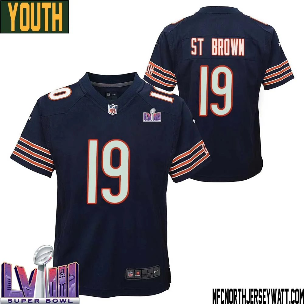 Equanimeous St. Brown No 19 Chicago Bears Super Bowl LVIII Home Game Jersey Navy for Youth