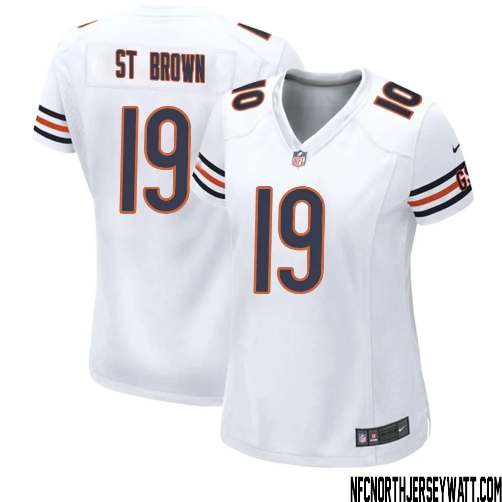 Equanimeous St. Brown No 19 Women White Chicago Bears Away Game Jersey 1
