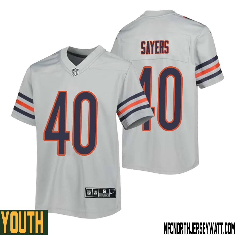 Gale Sayers No 40 Youth Silver Chicago Bears Inverted Legend Jersey