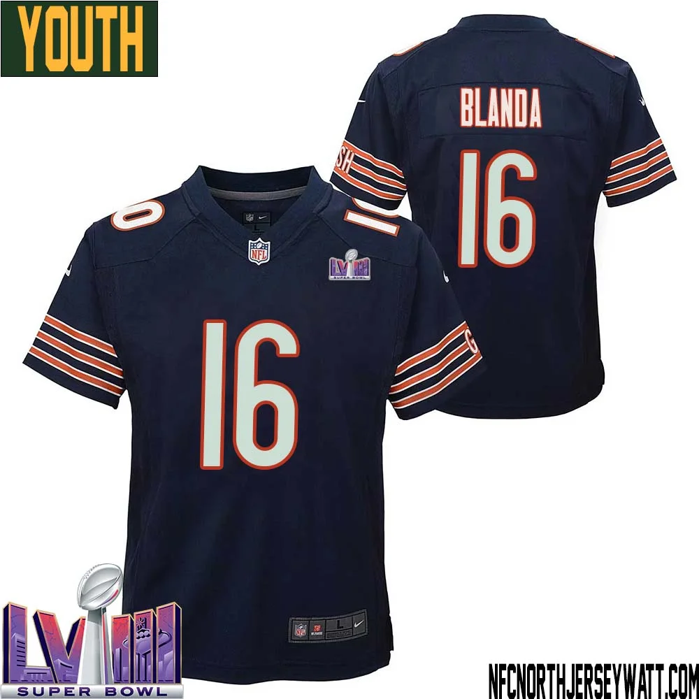 George Blanda No 16 Chicago Bears Super Bowl LVIII Home Game Jersey Navy for Youth 1