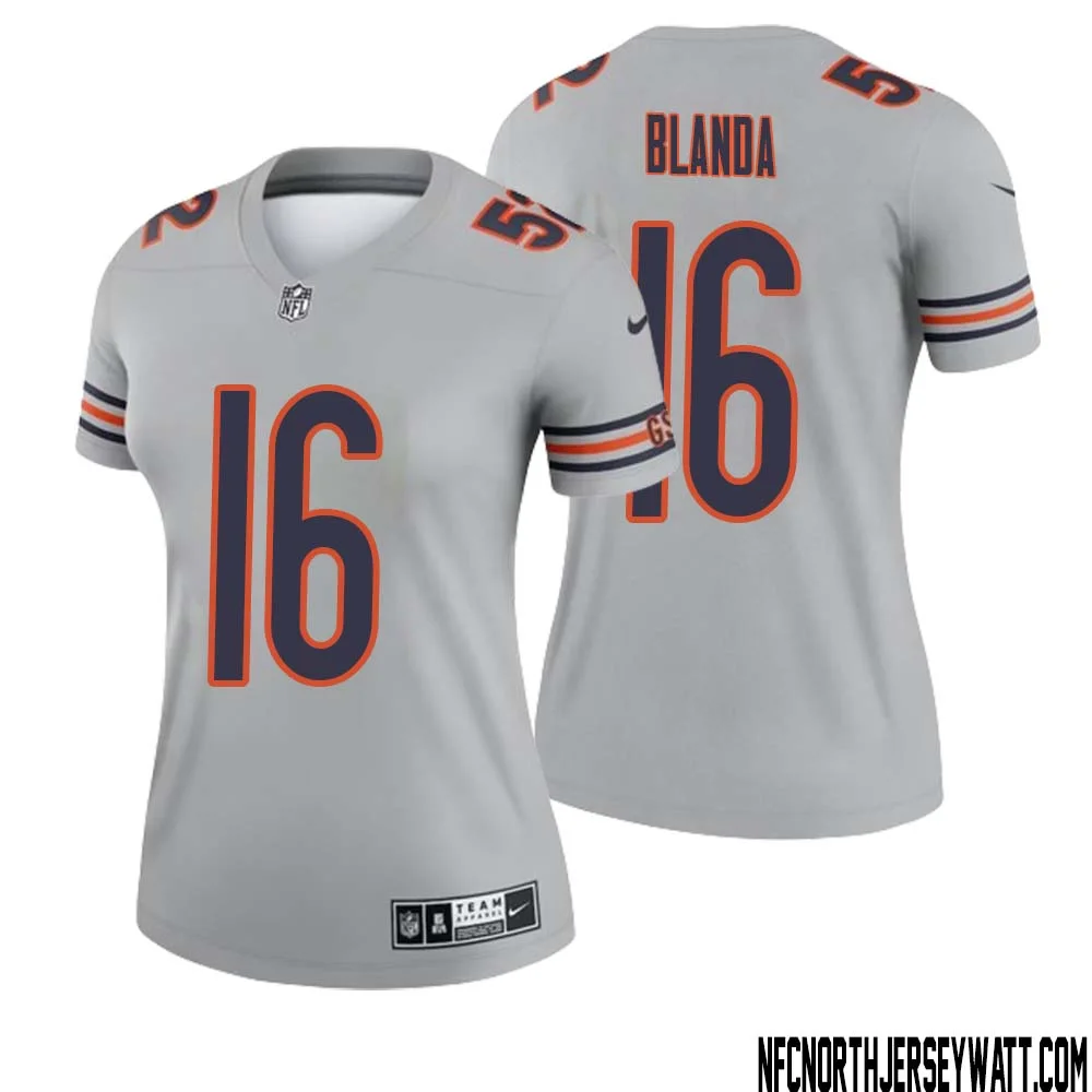 George Blanda No 16 Women Silver Chicago Bears Inverted Legend Jersey