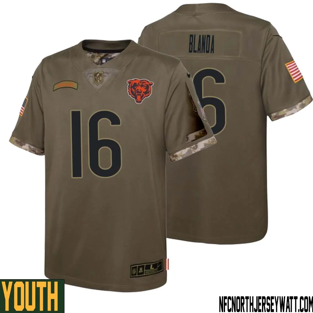 George Blanda No 16 Youth Olive Chicago Bears 2022 Salute To Service Retired Player Limited Jersey 1