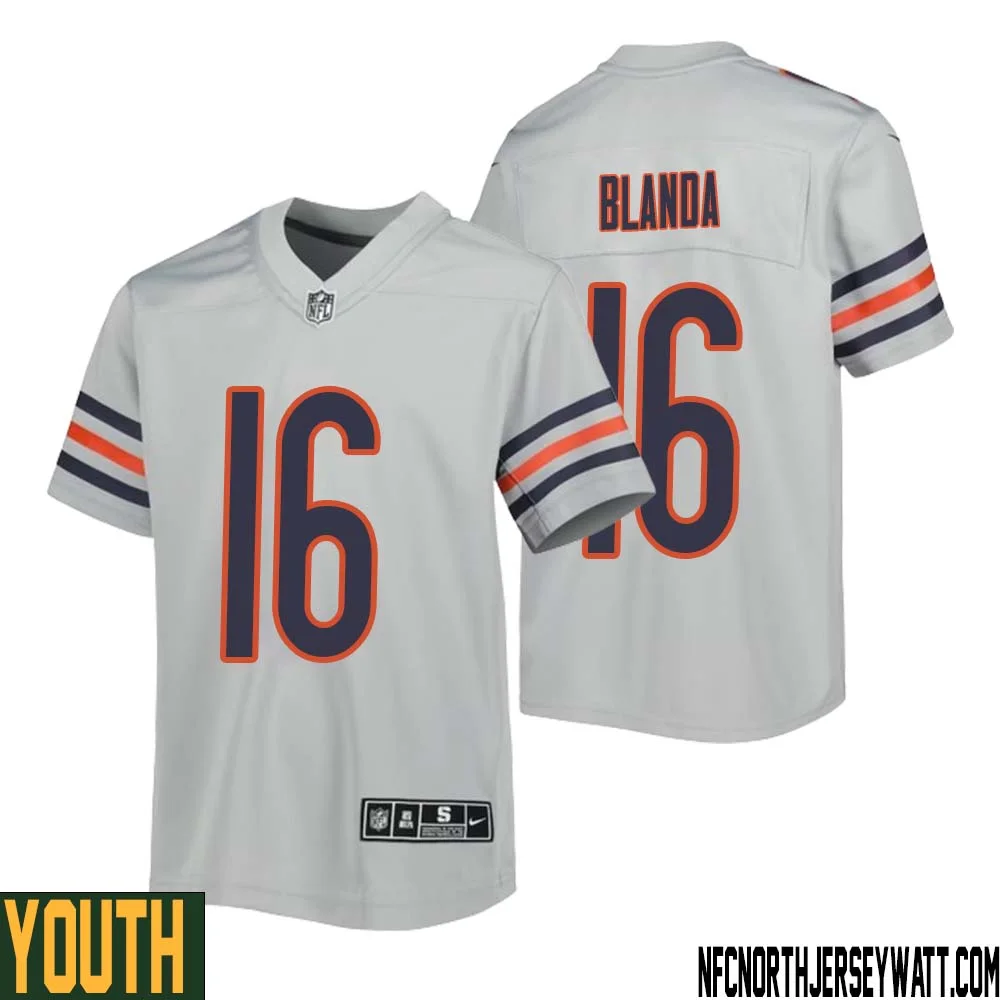 George Blanda No 16 Youth Silver Chicago Bears Inverted Legend Jersey
