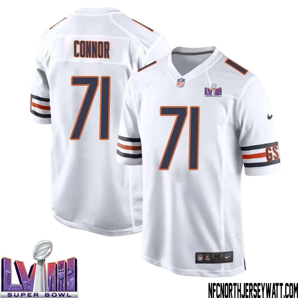 George Connor No 71 Chicago Bears Super Bowl LVIII Away Game Jersey White for Men