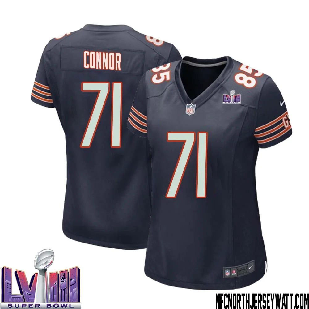 George Connor No 71 Chicago Bears Super Bowl LVIII Home Game Jersey Navy for Women 1