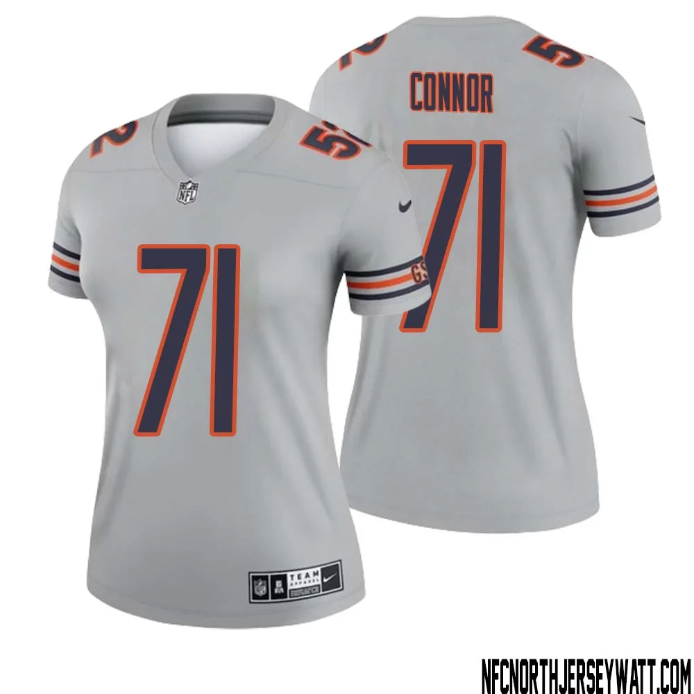 George Connor No 71 Women Silver Chicago Bears Inverted Legend Jersey