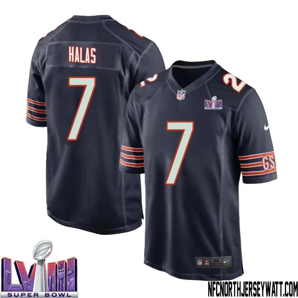 George Halas No 7 Chicago Bears Super Bowl LVIII Home Game Jersey Navy for Men 1