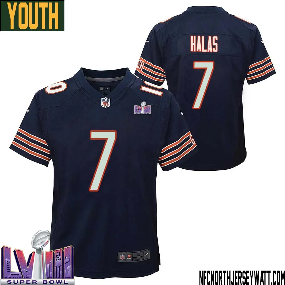 George Halas No 7 Chicago Bears Super Bowl LVIII Home Game Jersey Navy for Youth 1