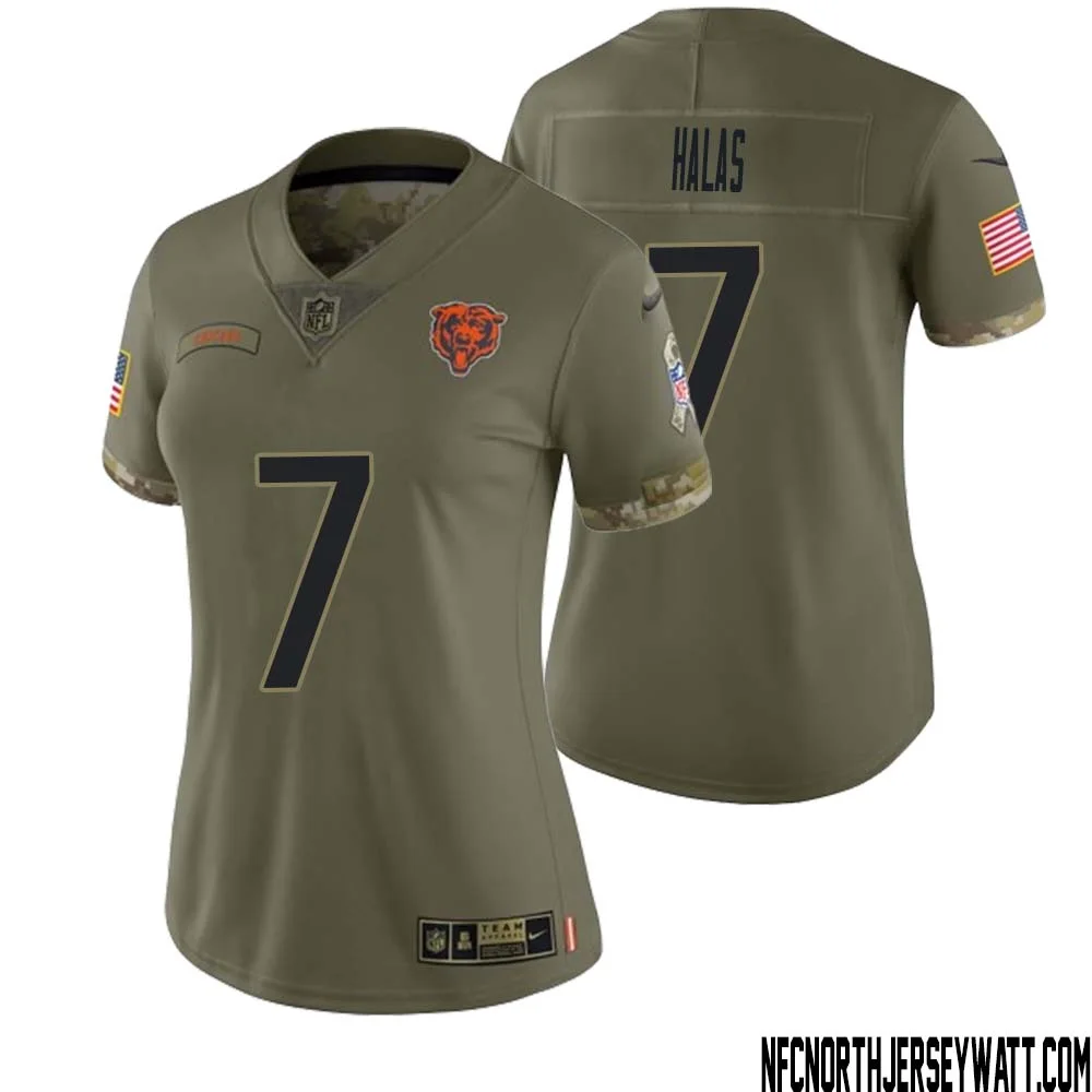 George Halas No 7 Women Olive Chicago Bears 2022 Salute To Service Retired Player Limited Jersey 1