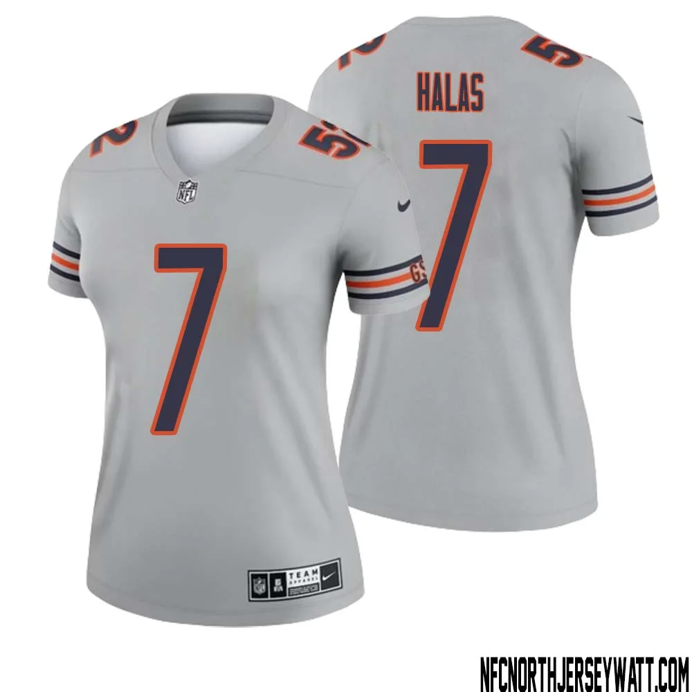 George Halas No 7 Women Silver Chicago Bears Inverted Legend Jersey