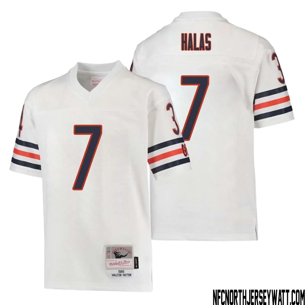 George Halas No 7 Youth Mitchell Ness White Chicago Bears 1985 Retired Player Legacy Jersey