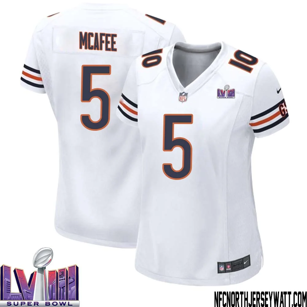 George McAfee No 5 Chicago Bears Super Bowl LVIII Away Game Jersey White for Women 1