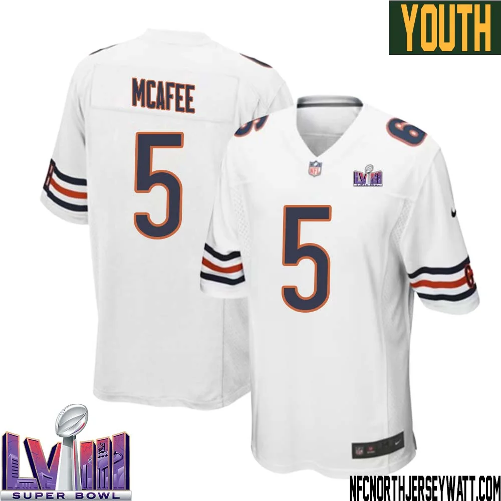 George McAfee No 5 Chicago Bears Super Bowl LVIII Away Game Jersey White for Youth