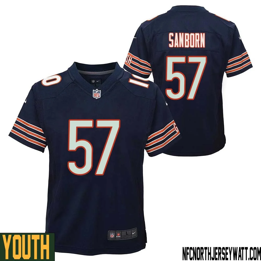Jack Sanborn No 57 Chicago Bears Home Game Navy Jersey for Youth 1