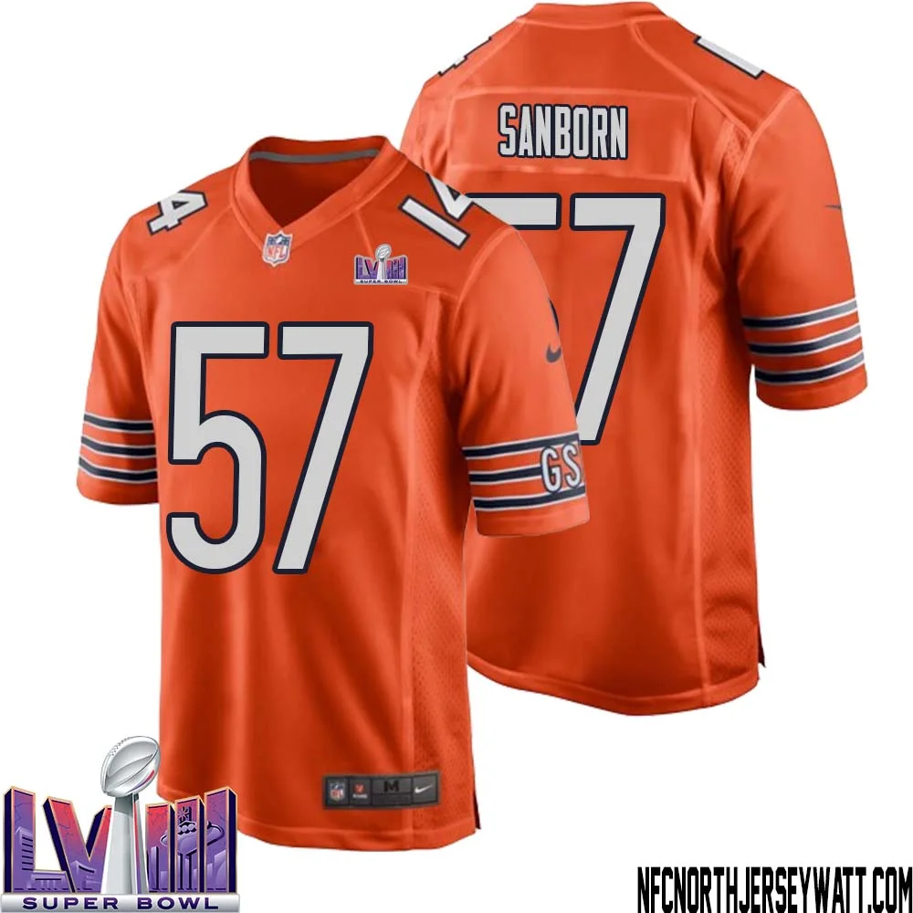 Jack Sanborn No 57 Chicago Bears Super Bowl LVIII Alternate Game Jersey Orange for Men