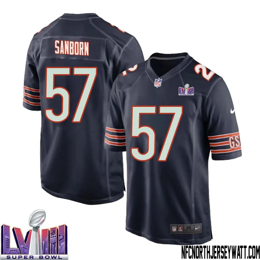 Jack Sanborn No 57 Chicago Bears Super Bowl LVIII Home Game Jersey Navy for Men 1