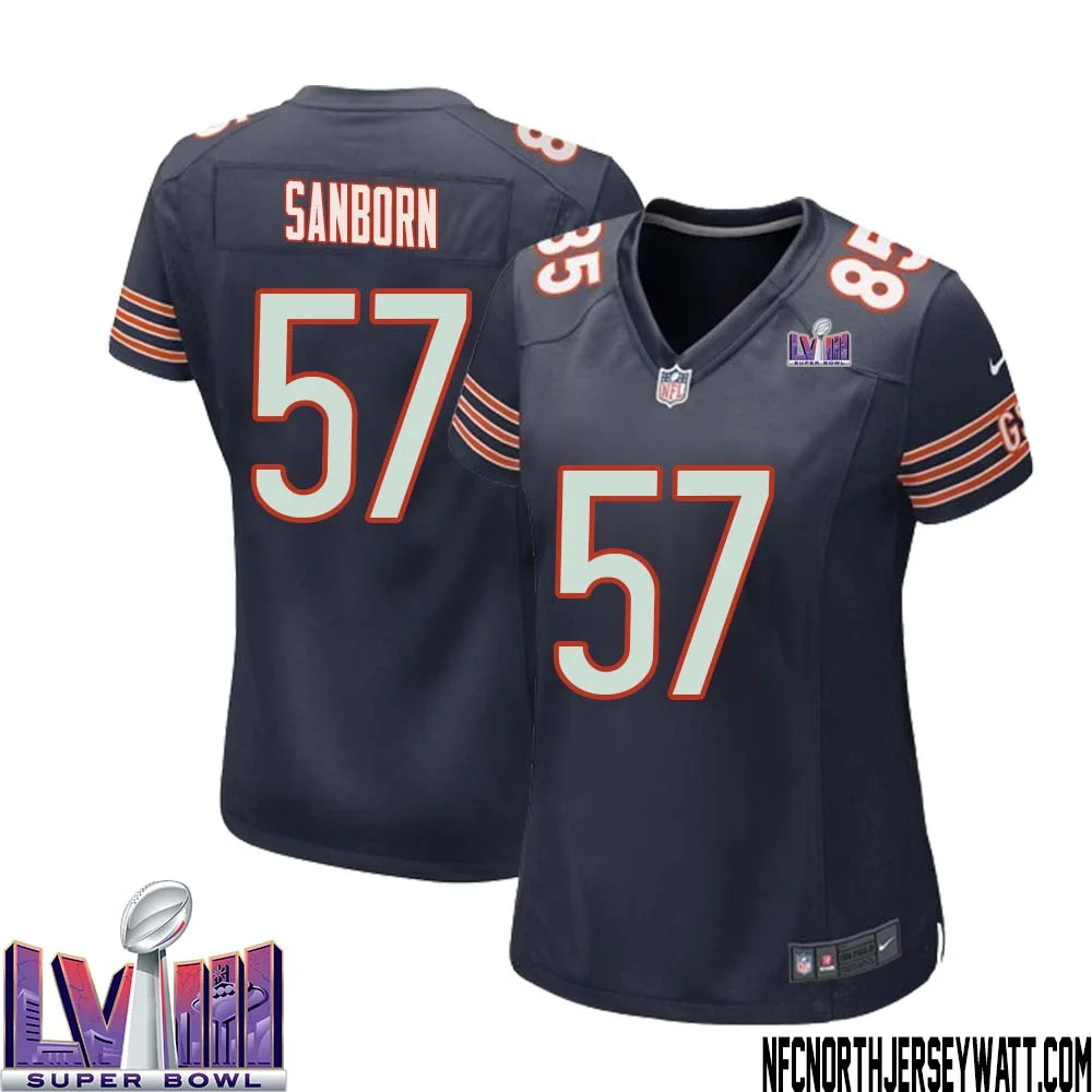 Jack Sanborn No 57 Chicago Bears Super Bowl LVIII Home Game Jersey Navy for Women 1