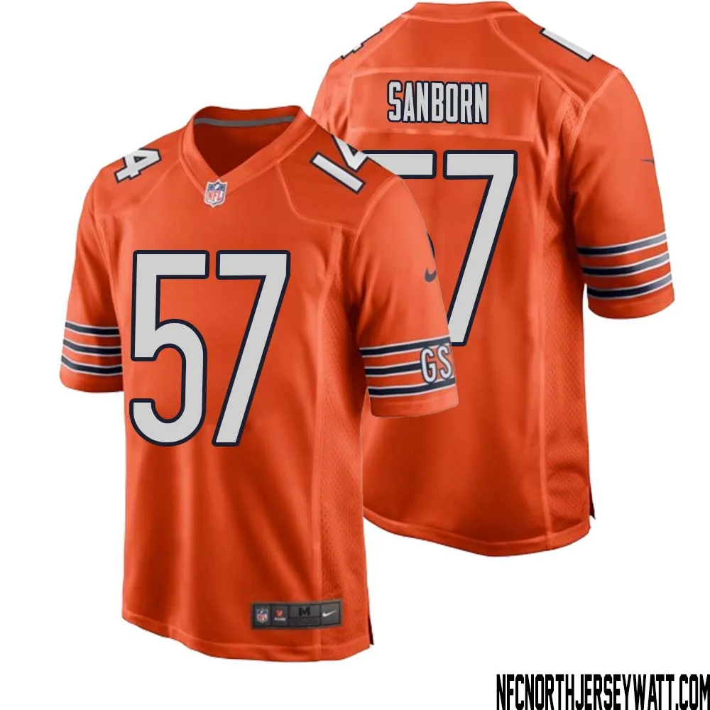 Jack Sanborn No 57 Men Orange Chicago Bears Alternate Game Player Jersey