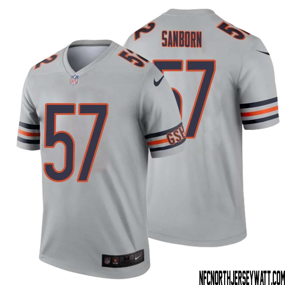Jack Sanborn No 57 Men Silver Chicago Bears Inverted Legend Jersey