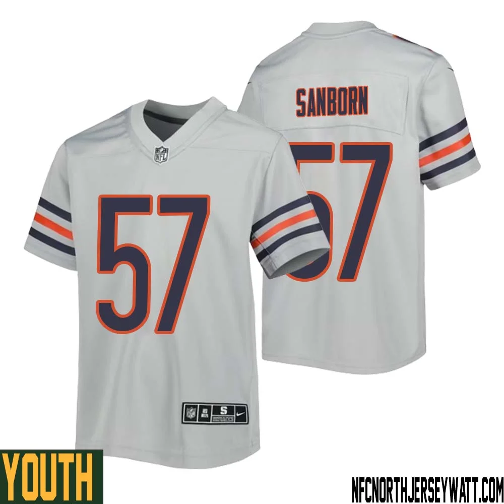 Jack Sanborn No 57 Youth Silver Chicago Bears Inverted Legend Jersey