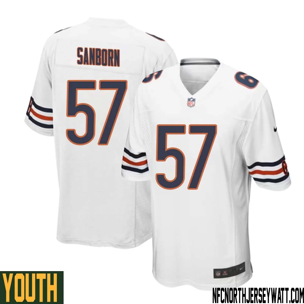 Jack Sanborn No 57 Youth White Chicago Bears Away Game Jersey 1